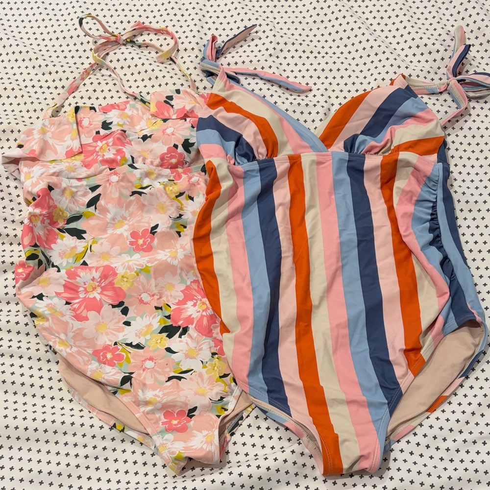 Colorful Floral and Striped One-Piece Swimsuits - Pink Floral & Multi Stripe